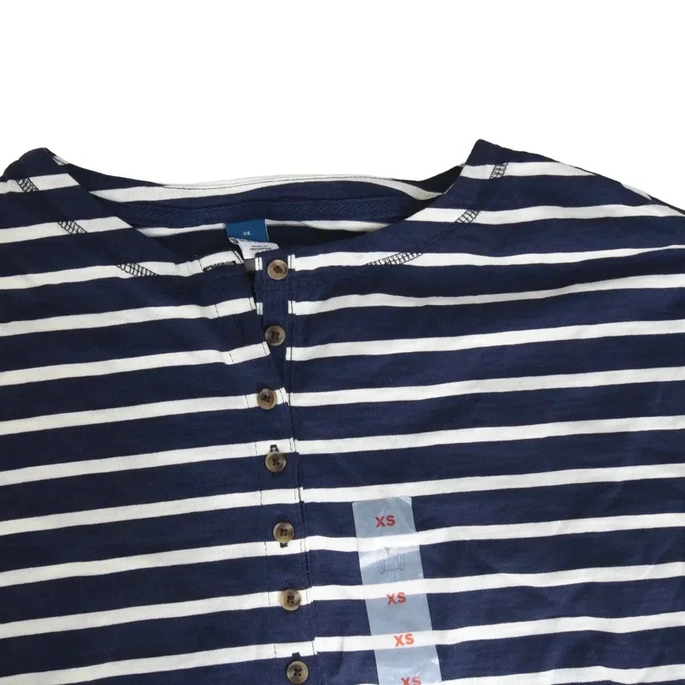 Old Navy Women’s Navy White Nautical Striped Henley Long Sleeve Jersey Shirt XS - Picture 8 of 9